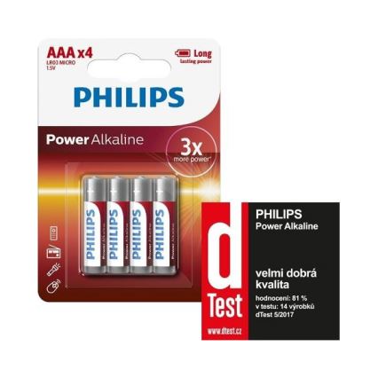 Philips LR03P4B/10 - 4 vnt šarminės baterijos  AAA POWER ALKALINE 1,5V 1150mAh