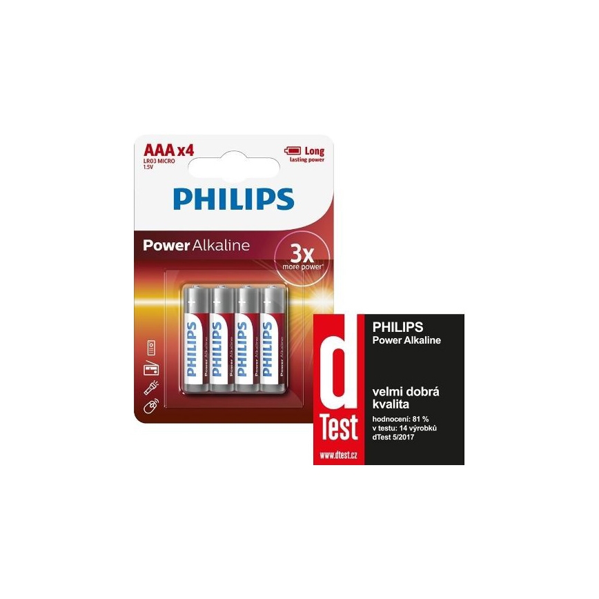 Philips LR03P4B/10 - 4 vnt šarminės baterijos  AAA POWER ALKALINE 1,5V 1150mAh