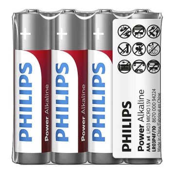 Philips LR03P4F/10 - 4 vnt šarminės baterijos  AAA POWER ALKALINE 1,5V 1150mAh