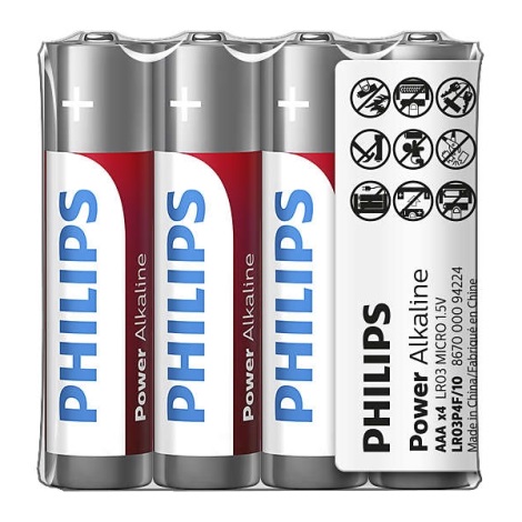 Philips LR03P4F/10 - 4 vnt šarminės baterijos  AAA POWER ALKALINE 1,5V 1150mAh