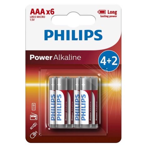 Philips LR03P6BP/10 - 6 vnt šarminės baterijos  AAA POWER ALKALINE 1,5V