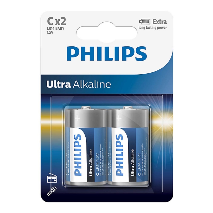 Philips LR14E2B/10 - 2 vnt šarminės baterijos  C ULTRA ALKALINE 1,5V 7500mAh