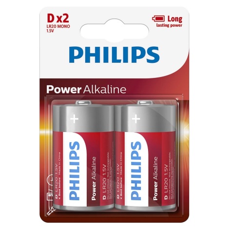 Philips LR20P2B/10 - 2 vnt šarminės baterijos  D POWER ALKALINE 1,5V