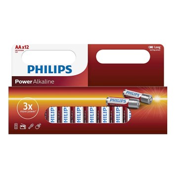 Philips LR6P12W/10 - 12 vnt šarminės baterijos  AA POWER ALKALINE 1,5V 2600mAh