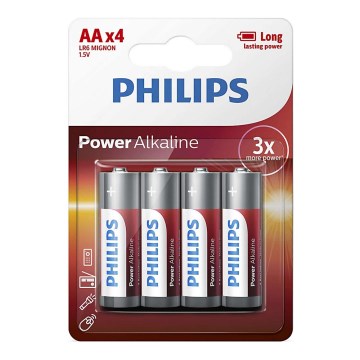 Philips LR6P4B/10 - 4 vnt šarminės baterijos  AA POWER ALKALINE 1,5V 2600mAh