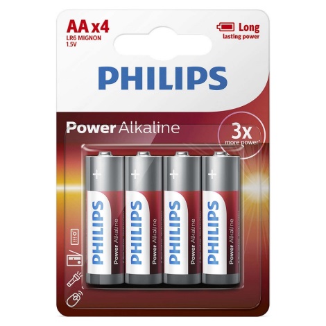 Philips LR6P4B/10 - 4 vnt šarminės baterijos  AA POWER ALKALINE 1,5V 2600mAh