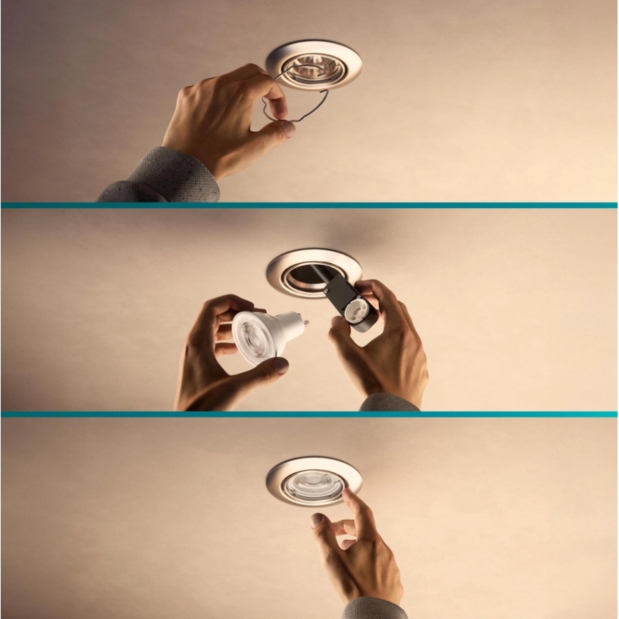 Philips – PERIDOT įleidžiamų šviestuvų komplektas, 3 vnt., 1xGU10/7W/230V, baltas