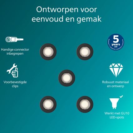 Philips - PERIDOT įleidžiamųjų šviestuvų rinkinys 5 vnt. 1xGU10/7W/230V juodas