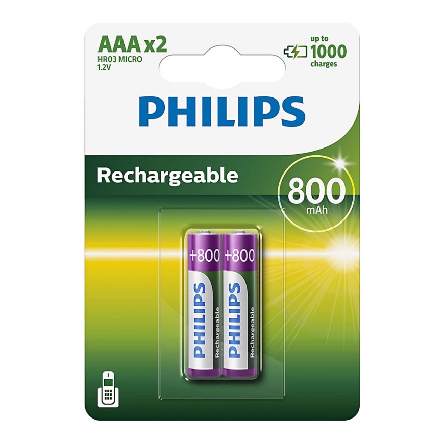 Philips R03B2A80/10 - 2 vnt įkraunamos baterijos AAA MULTILIFE NiMH/1,2V/800 mAh