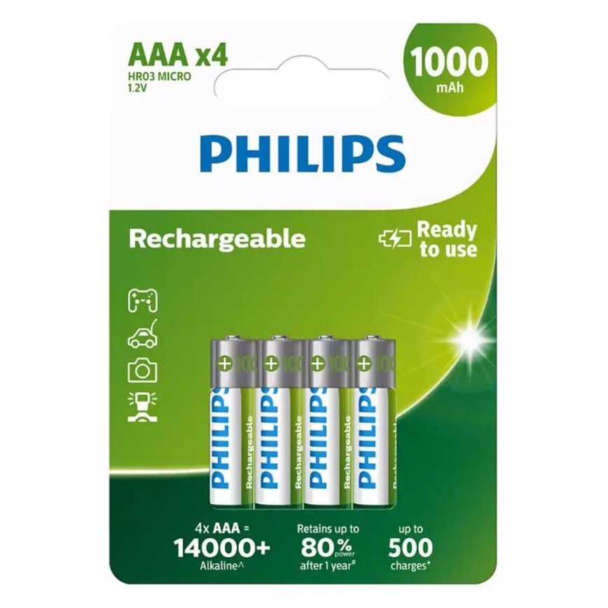 Philips R03B4RTU10/10 - 4 vnt. Įkraunama baterija AAA NiMH/1,2V/1000 mAh