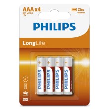 Philips R03L4B/10 - 4 vnt cinko chlorido baterijos  AAA LONGLIFE 1,5V 450mAh