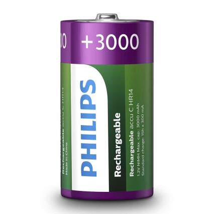 Philips R14B2A300/10 - 2 vnt įkraunamos baterijos C MULTILIFE NiMH/1,2V/3000 mAh