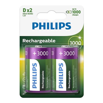 Philips R20B2A300/10 - 2 vnt įkraunamos baterijos D MULTILIFE NiMH/1,2V/3000 mAh