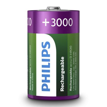 Philips R20B2A300/10 - 2 vnt įkraunamos baterijos D MULTILIFE NiMH/1,2V/3000 mAh