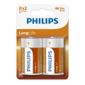 Philips R20L2B/10 - 2 vnt. Cinko chlorido baterija D LONGLIFE 1,5V 5000mAh