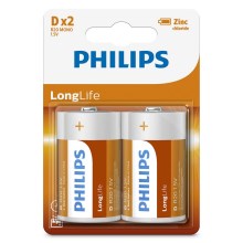 Philips R20L2B/10 - 2 vnt cinko chlorido baterijos  D LONGLIFE 1,5V 5000mAh