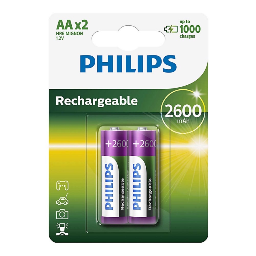 Philips R6B2A260/10 - 2 vnt įkraunamos baterijos AA MULTILIFE NiMH/1,2V/2600 mAh