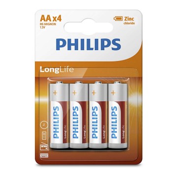 Philips R6L4B/10 - 4 vnt cinko chlorido baterijos  AA LONGLIFE 1,5V 900mAh