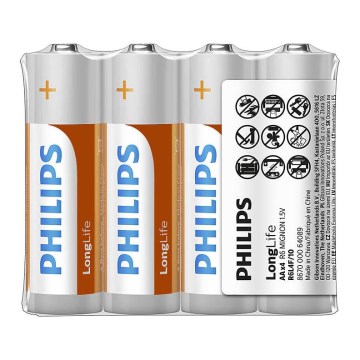Philips R6L4F/10 - 4 vnt. Cinko chlorido AA baterijos LONGLIFE 1,5V 900mAh