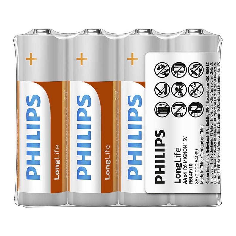 Philips R6L4F/10 - 4 vnt. Cinko chlorido AA baterijos LONGLIFE 1,5V 900mAh