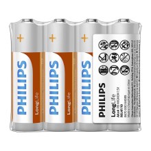 Philips R6L4F/10 - 4 vnt cinko chlorido baterijos  AA LONGLIFE 1,5V
