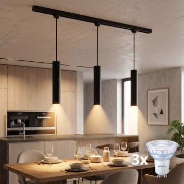 Philips - reguliuojamas LED pakabinamas šviestuvas ant laido, bėginiame EASYLINK sistemoje, 3xGU10/7W/230V, 1 m, juodas