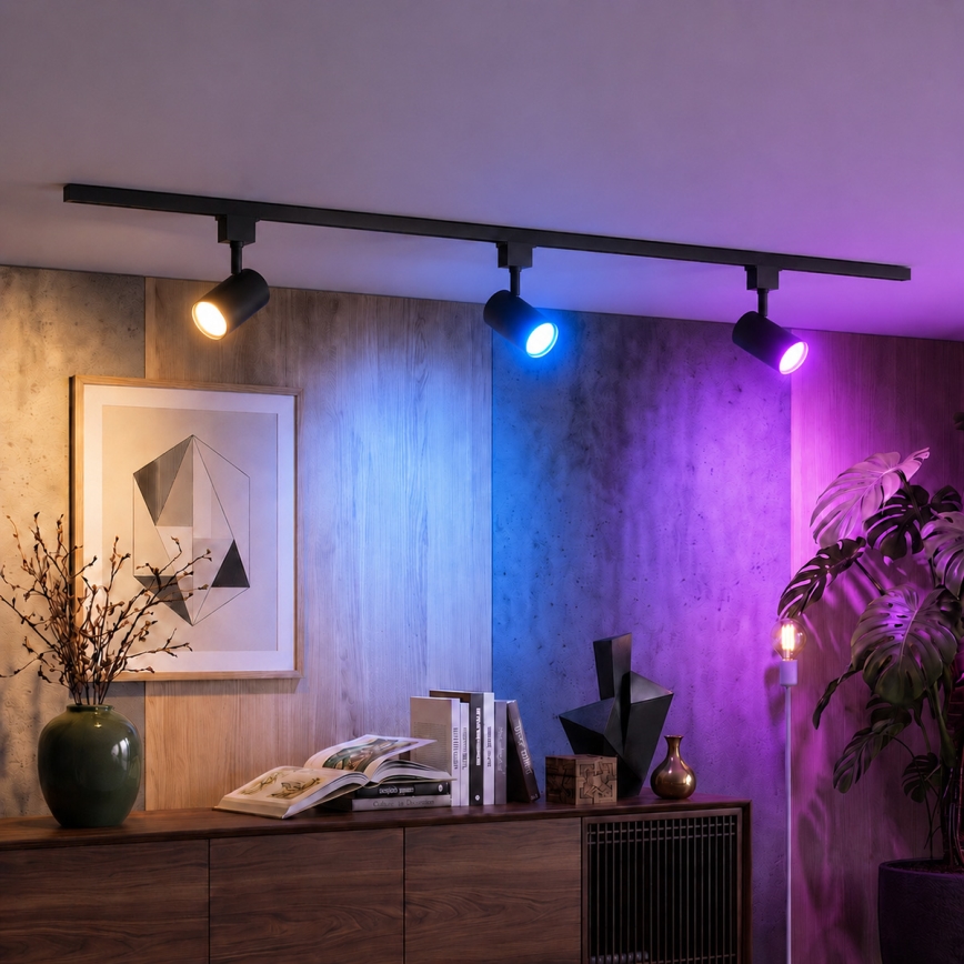 Philips - LED RGBW reguliuojamo ryškumo taškinis šviestuvas bėginėje sistemoje EASYLINK HUE 3xGU10/4,7W/230V 2200-6500K 1m juodas