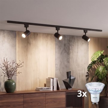 Philips - reguliuojamas LED taškinis šviestuvas EASYLINK bėgelių sistemoje 3xGU10/7W/230V 2200-2700K 1m juodas