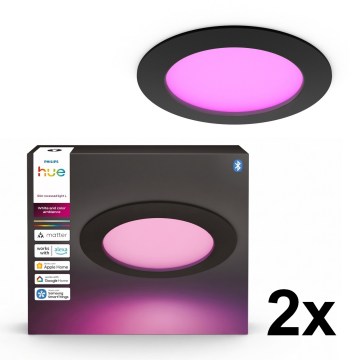Philips - Rinkinys 2 vnt. LED RGBW reguliuojamas vonios įmontuojamas šviestuvas Hue SLIM LED/12W/230V 2000-6500K juodas IP44