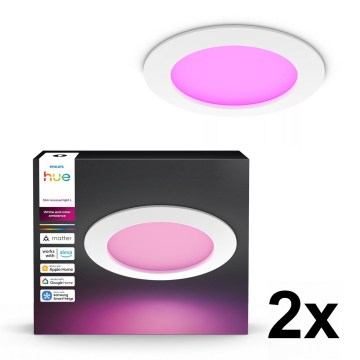 Philips - Rinkinys 2x LED RGBW dimeriuojamas vonios kambario įleidžiamas šviestuvas Hue SLIM LED/12W/230V 2000-6500K baltas IP44
