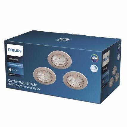 Philips - RINKINYS 3x LED Reguliuojamas įleidžiamas šviestuvas  LED/5,5W/230V 2700K