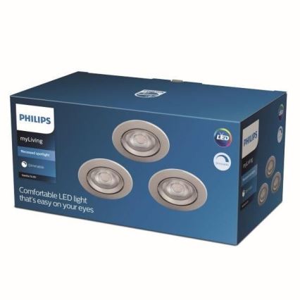 Philips - RINKINYS 3x LED Reguliuojamas įleidžiamas šviestuvas LED/5W/230V 2700K