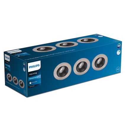Philips - RINKINYS 3x LED Reguliuojamas vonios įleidžiamas šviestuvas ABROSA LED/9W/230V IP44