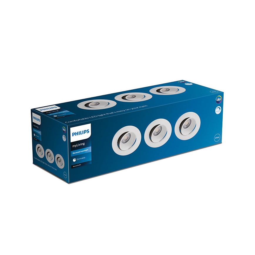 Philips - RINKINYS 3x LED Reguliuojamas vonios įleidžiamas šviestuvas ABROSA LED/9W/230V IP44