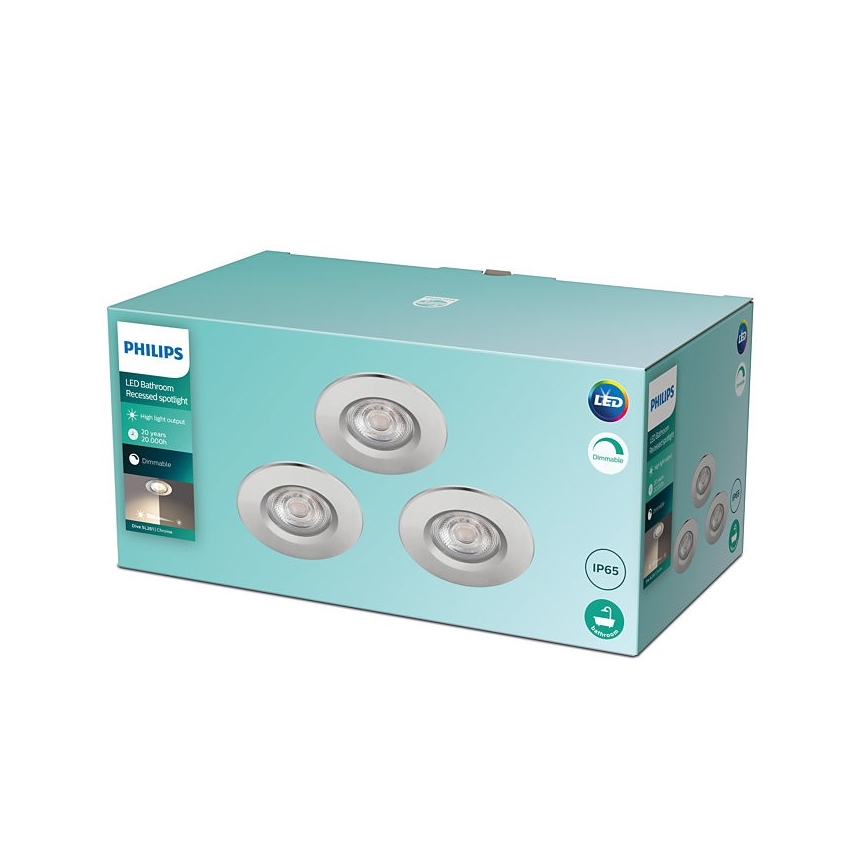Philips - RINKINYS 3x LED Reguliuojamas vonios šviestuvas DIVE LED/5W/230V IP65