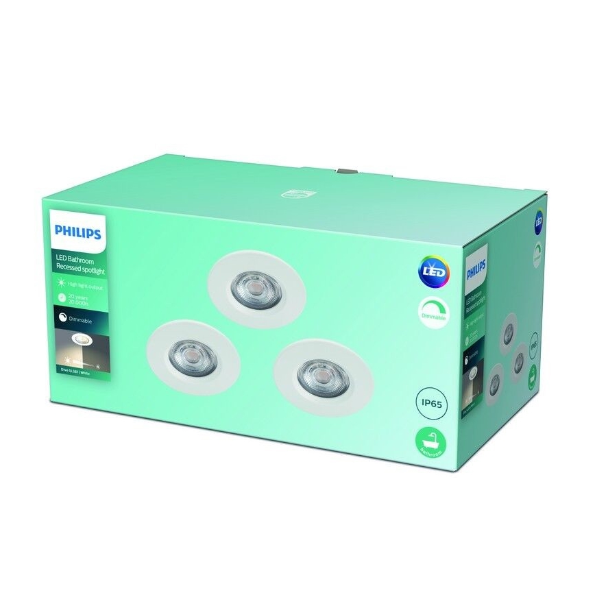 Philips - RINKINYS 3x LED Reguliuojami vonios šviestuvai LED/5W/230V 2,700K IP65
