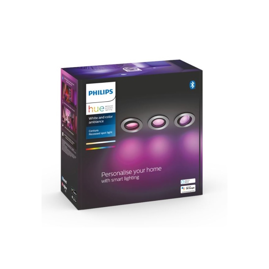 Philips - RINKINYS 3x LED RGB Reguliuojamas įleidžiamas šviestuvas Hue CENTURA 1xGU10/5,7W/230V 2000-6500K