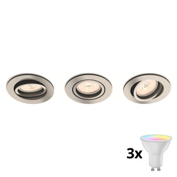 Philips - Rinkinys 3x LED RGBW dimeriuojami įleidžiami šviestuvai 1xGU10/4,8W/230V, matinis chromas + nuotolinio valdymo pultas