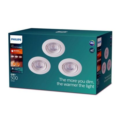 Philips -RINKINYS 3xLED Reguliuojamas įleidžiamas šviestuvas IMPALA Warm Glow LED/6W/230V
