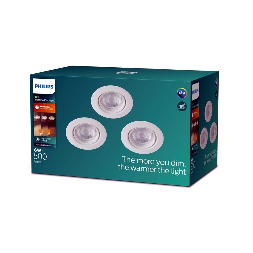 Philips -RINKINYS 3xLED Reguliuojamas įleidžiamas šviestuvas IMPALA Warm Glow LED/6W/230V