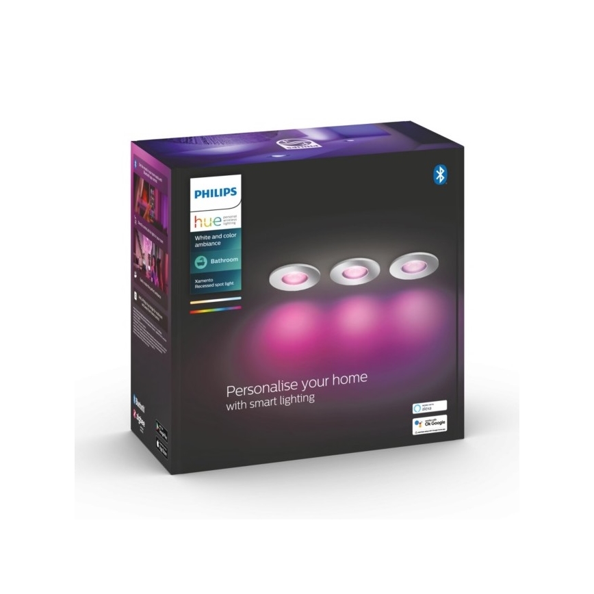 Philips - RINKINYS 3xLED RGB Reguliuojamas vonios šviestuvas Hue XAMENTO 1xGU10/5,7W/230V IP44 2000-6500K