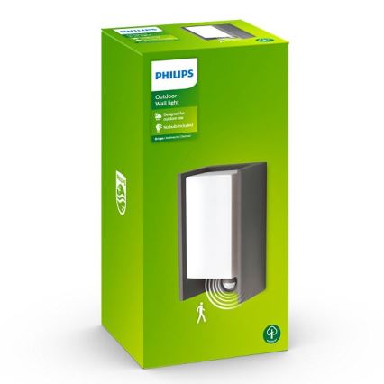 Philips - Sieninis lauko šviestuvas su jutikliu BRIDGE 1xE27/15W/230V IP44