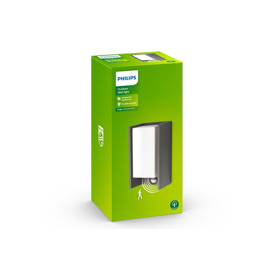 Philips - Sieninis lauko šviestuvas su jutikliu BRIDGE 1xE27/15W/230V IP44
