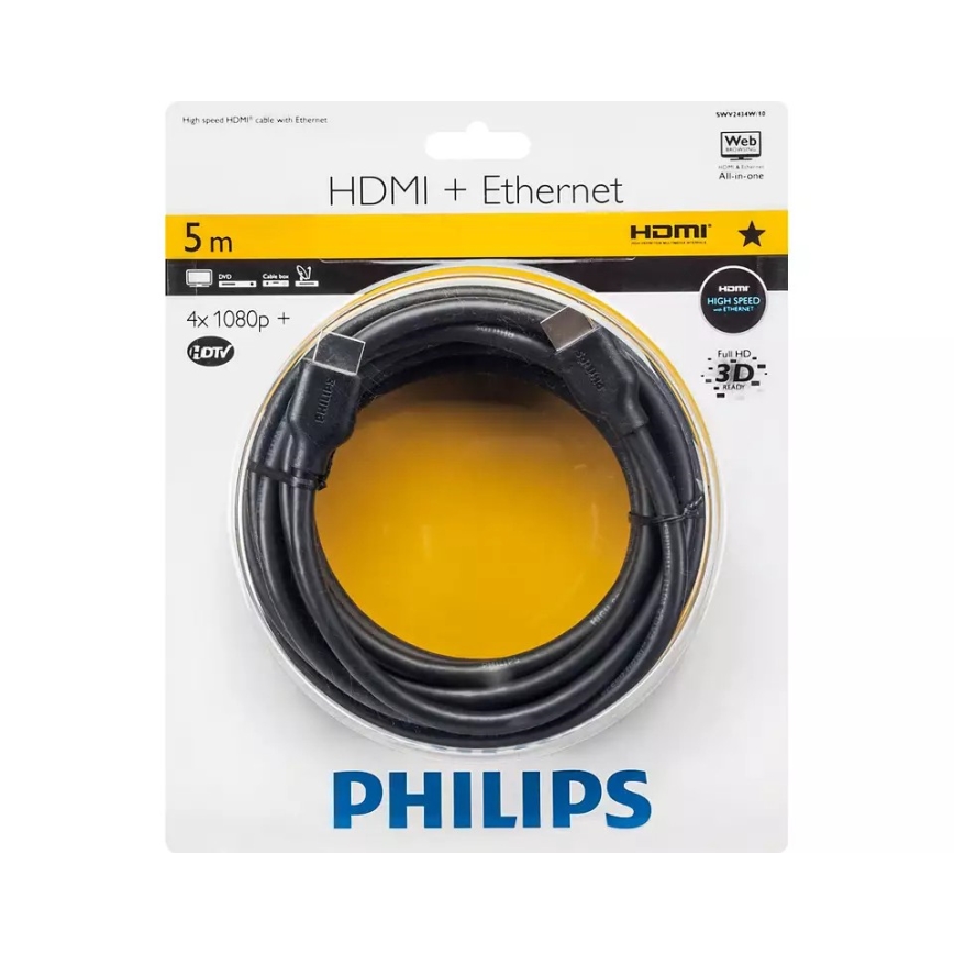 Philips SWV2434W/10 – HDMI laidas su eternetu, HDMI 1,4 A jungtis, 5 m juoda