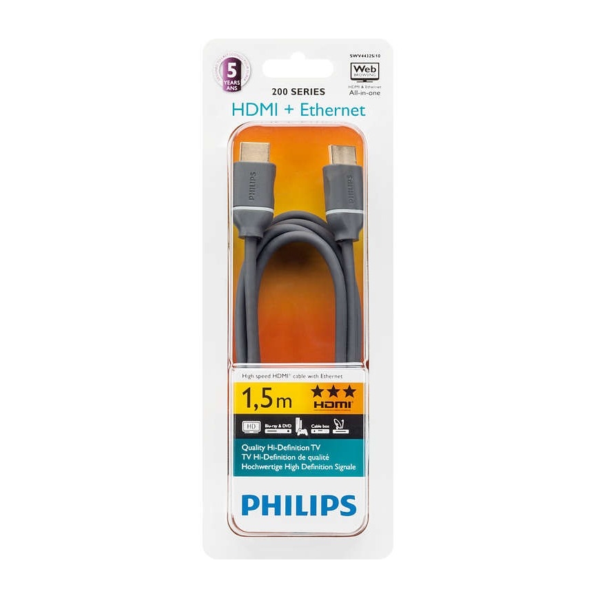 Philips SWV4432S/10 – HDMI Laidas su eternetu, HDMI 1.4 A jungtis 1,5 m pilkas