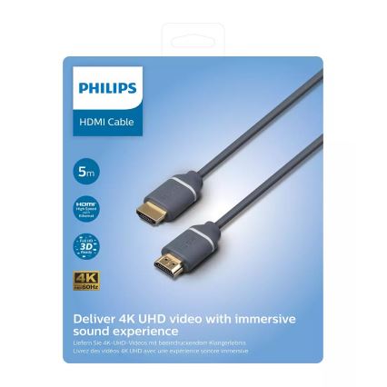 Philips SWV5650G/00 – HDMI laidas su eternetu, HDMI 2.0 A jungtis, 5 m pilkas