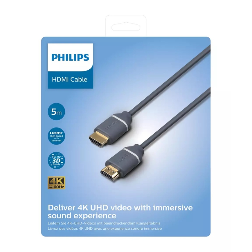 Philips SWV5650G/00 – HDMI laidas su eternetu, HDMI 2.0 A jungtis, 5 m pilkas