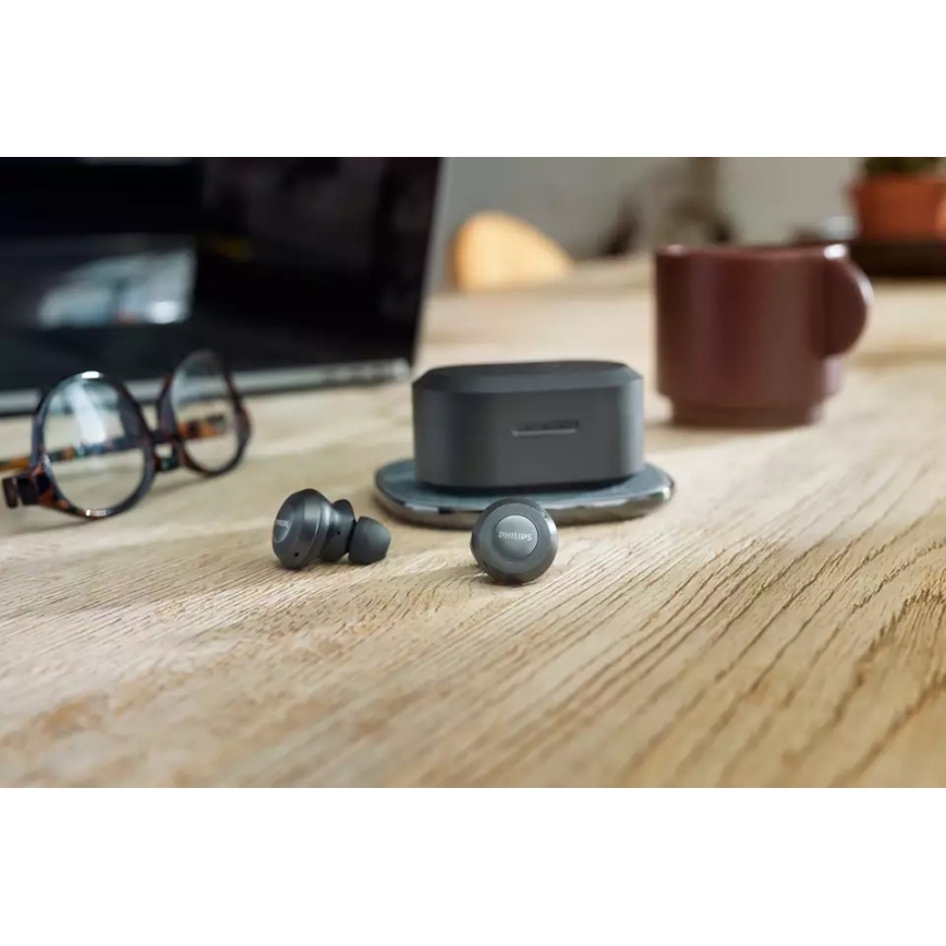 Philips TAT8505BK/00 - Belaidės ausinės IPX4 2x 55 mAh + 560 mAh juoda