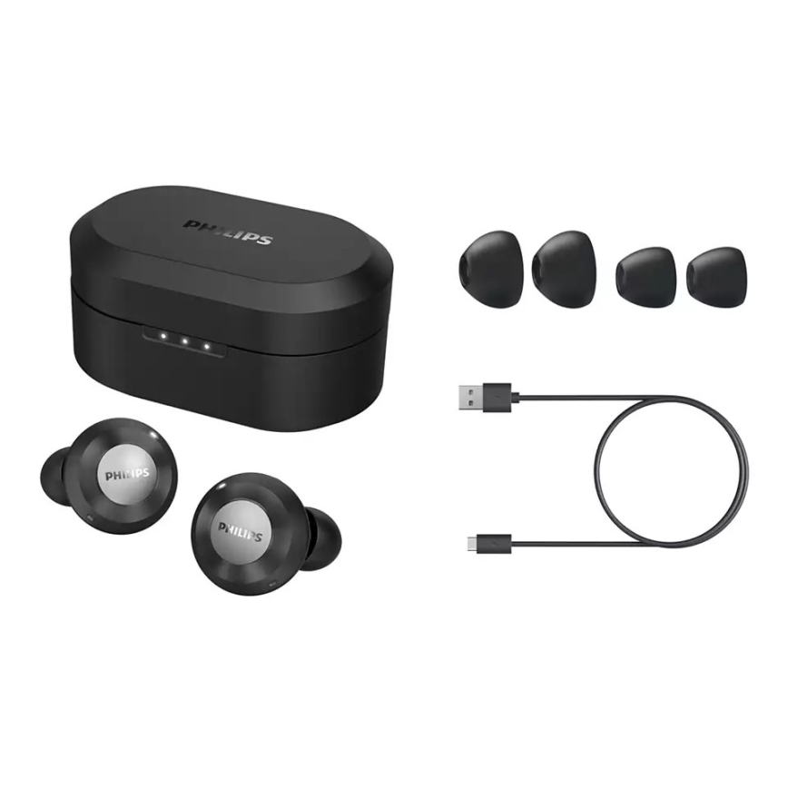 Philips TAT8505BK/00 - Belaidės ausinės IPX4 2x 55 mAh + 560 mAh juoda