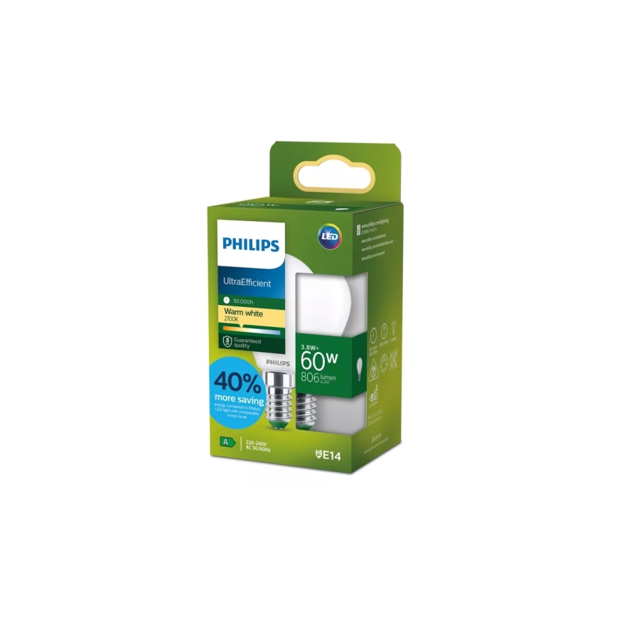 Philips ULTRAEFFICIENT LED lemputė P45 E14/3,8W/230V 2700K